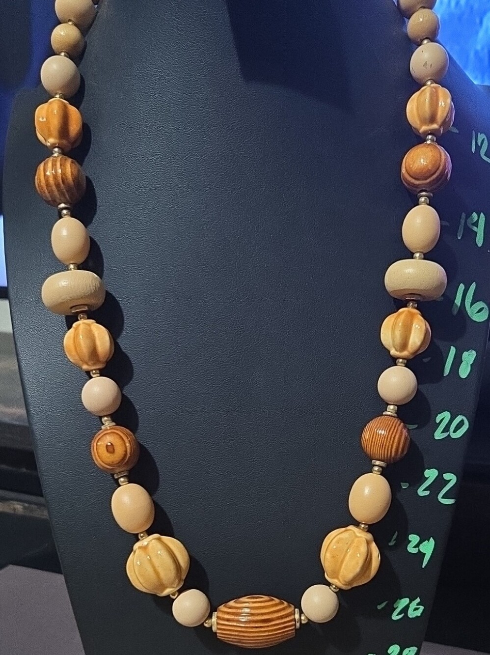 Handcrafted Beige and Honey Wood And Ceramic Boho Bead Necklace